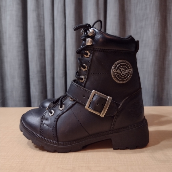 Milwaukee Black Leather Motorcycle Lace Up Boots Size 5 - Picture 2 of 13